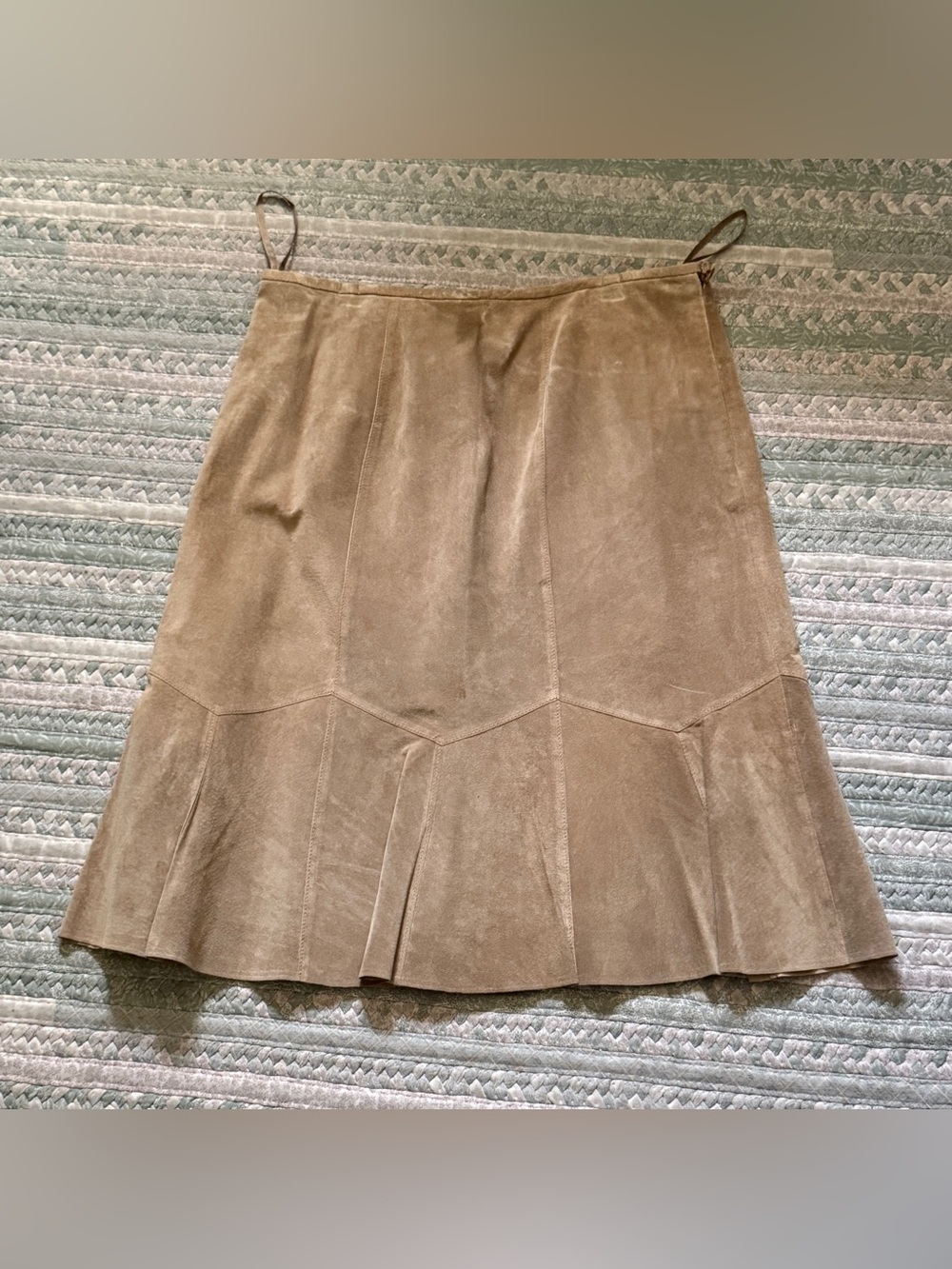 Vintage Alfani Tan Genuine Suede Leather Flared Skirt Size 12